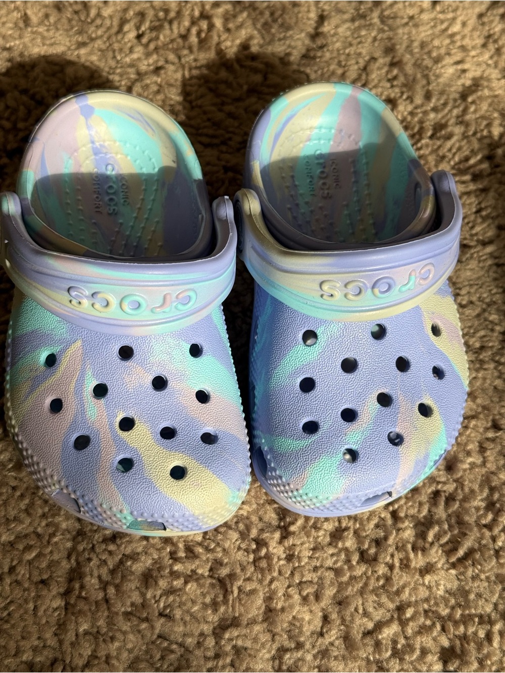 CROCS Kids' Pastel Tie-Dye Clog in Lavender, Mint & Yellow